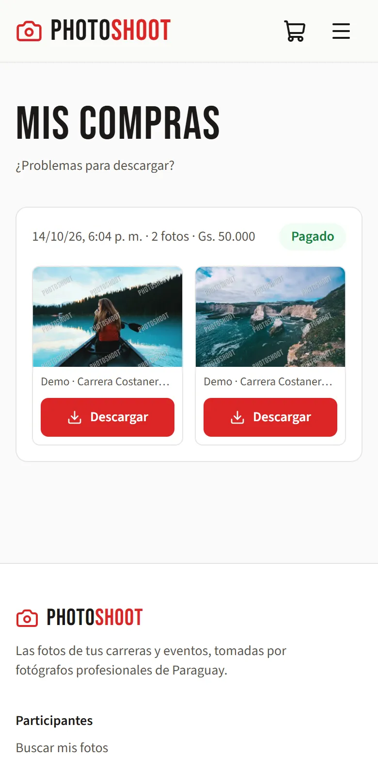 Mis compras con el botón Descargar en cada foto