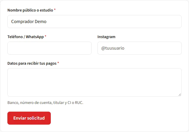 Formulario de solicitud de fotógrafo